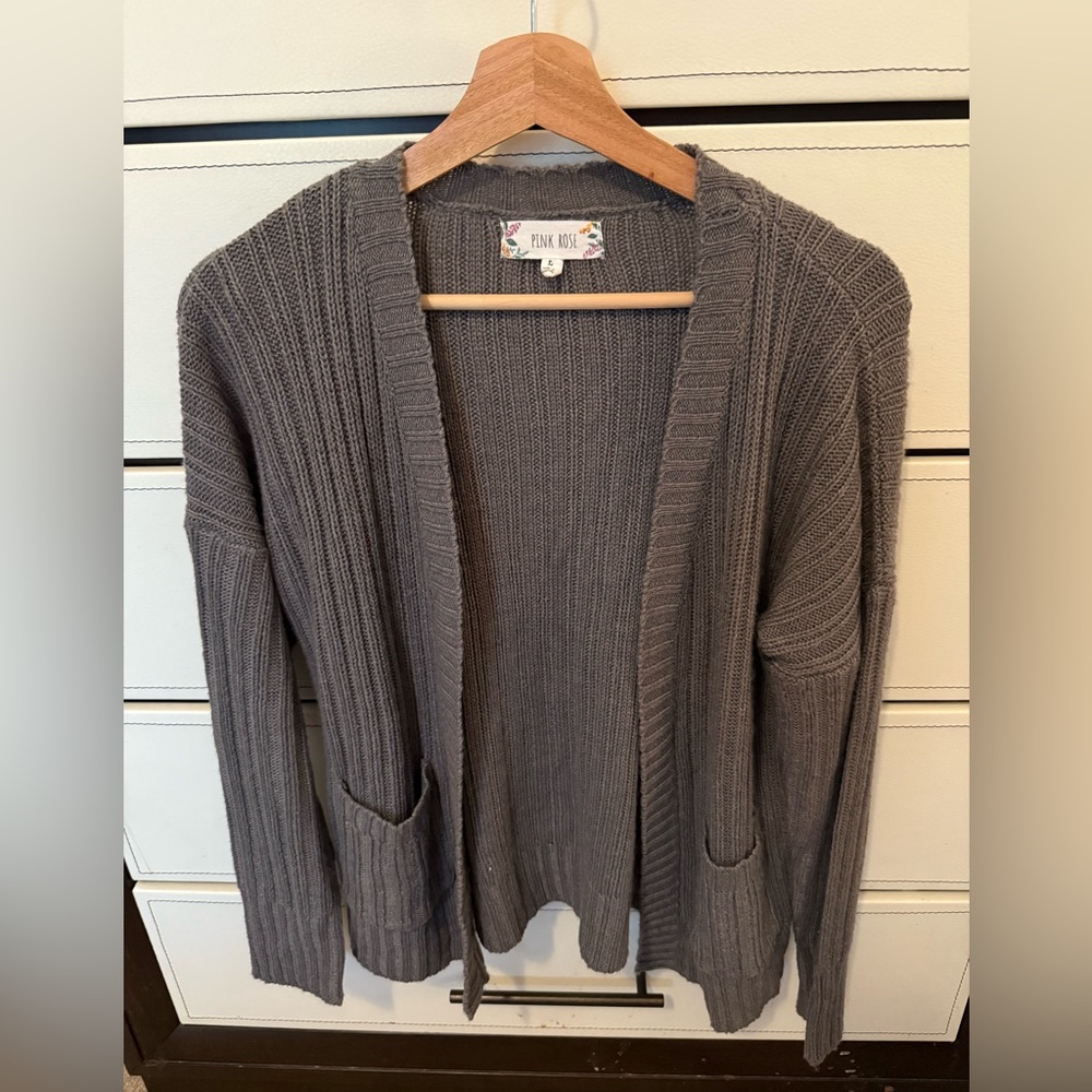 Pink Rose Charcoal Open-Front Cardigan